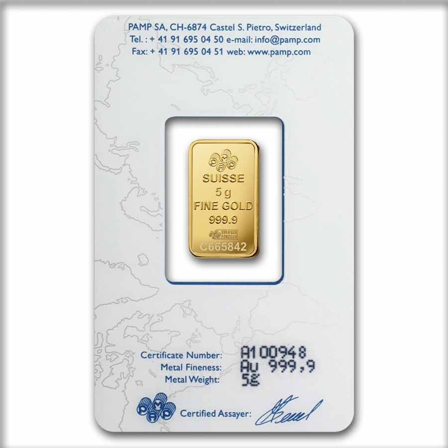 5 gram Gold Bar - PAMP Suisse Lady Fortuna (Vintage, In Assay)