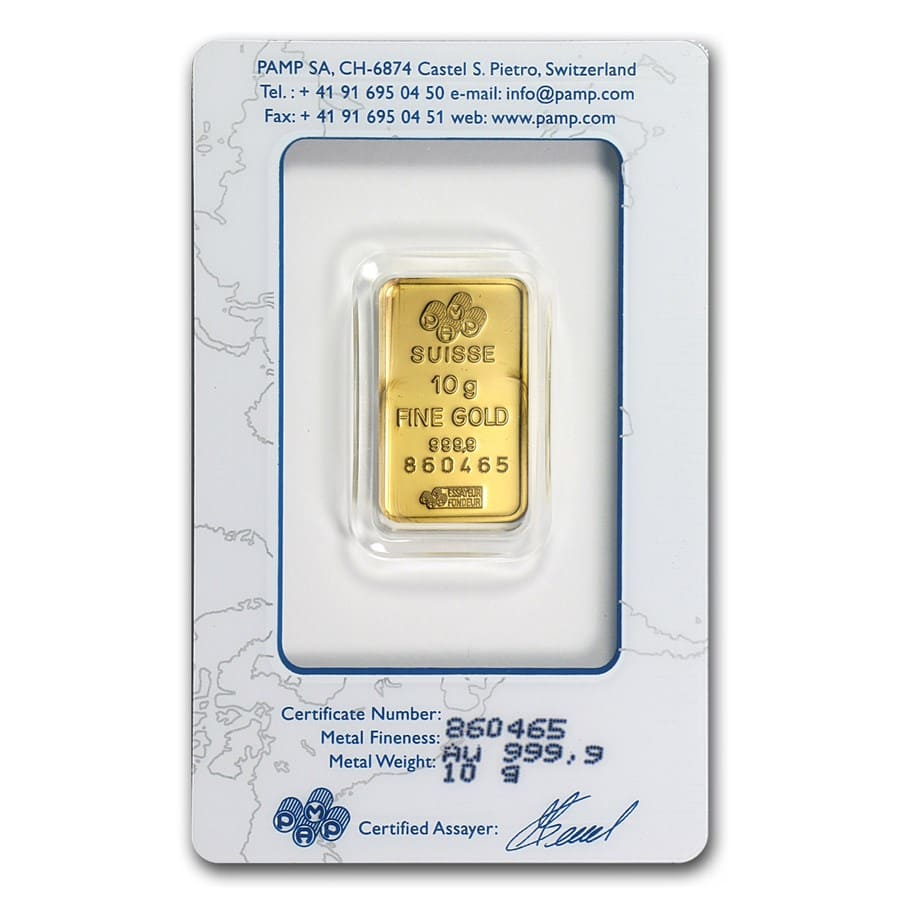 10 gram Gold Bar - PAMP Suisse Lady Fortuna (Vintage, In Assay)