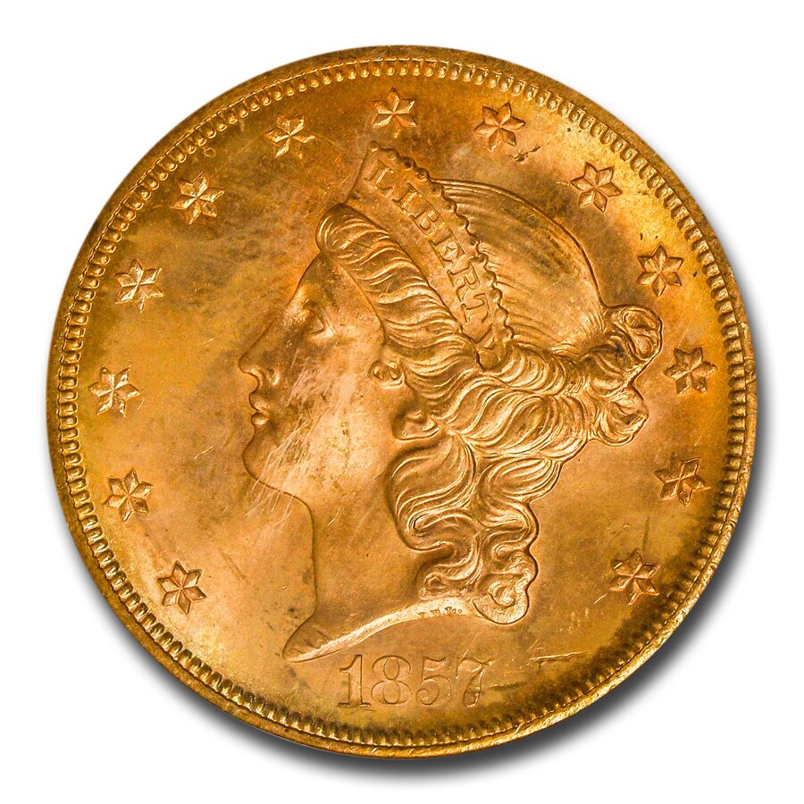 1857-S $20 Liberty Gold Double Eagle MS-65 PCGS