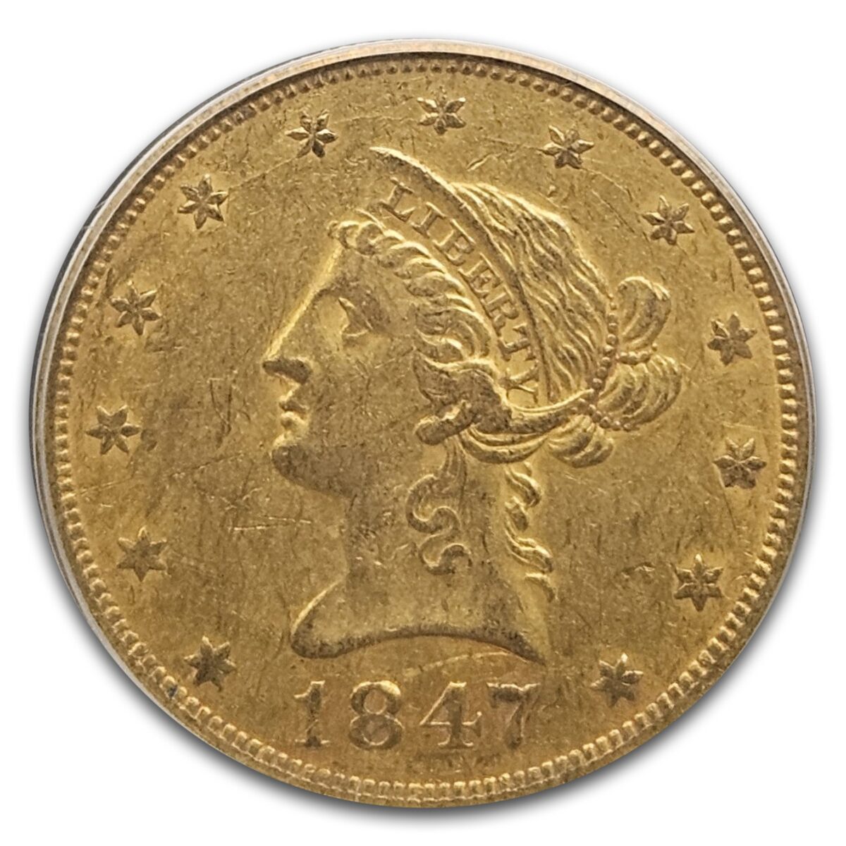 1847-O $10 Liberty Gold Eagle AU-50 PCGS