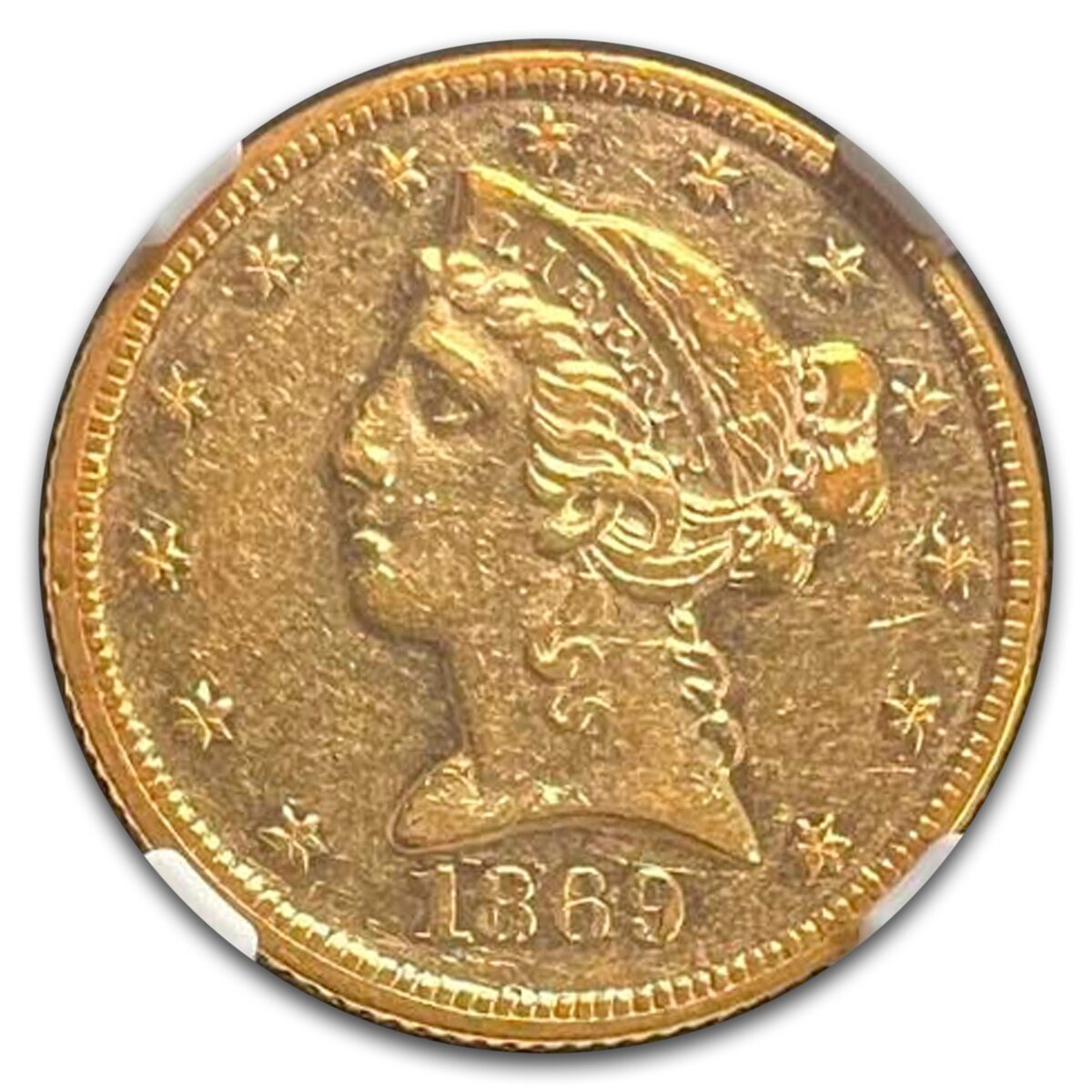 1869 $5 Liberty Gold Half Eagle AU-55 NGC