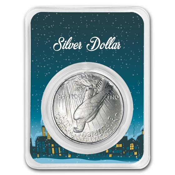 1922-1935 Peace Silver Dollar BU - w/Snowy Village Card