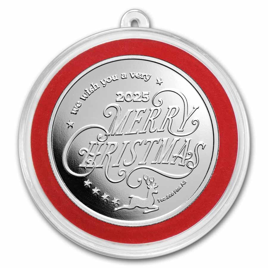 1 oz Silver Colorized Round - Blue Merry Christmas Santa