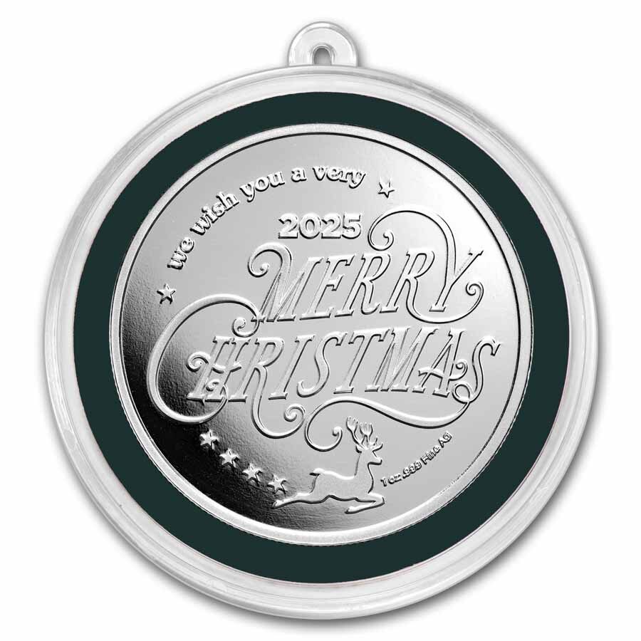 1 oz Silver Colorized Round - Merry Christmas, Reindeer