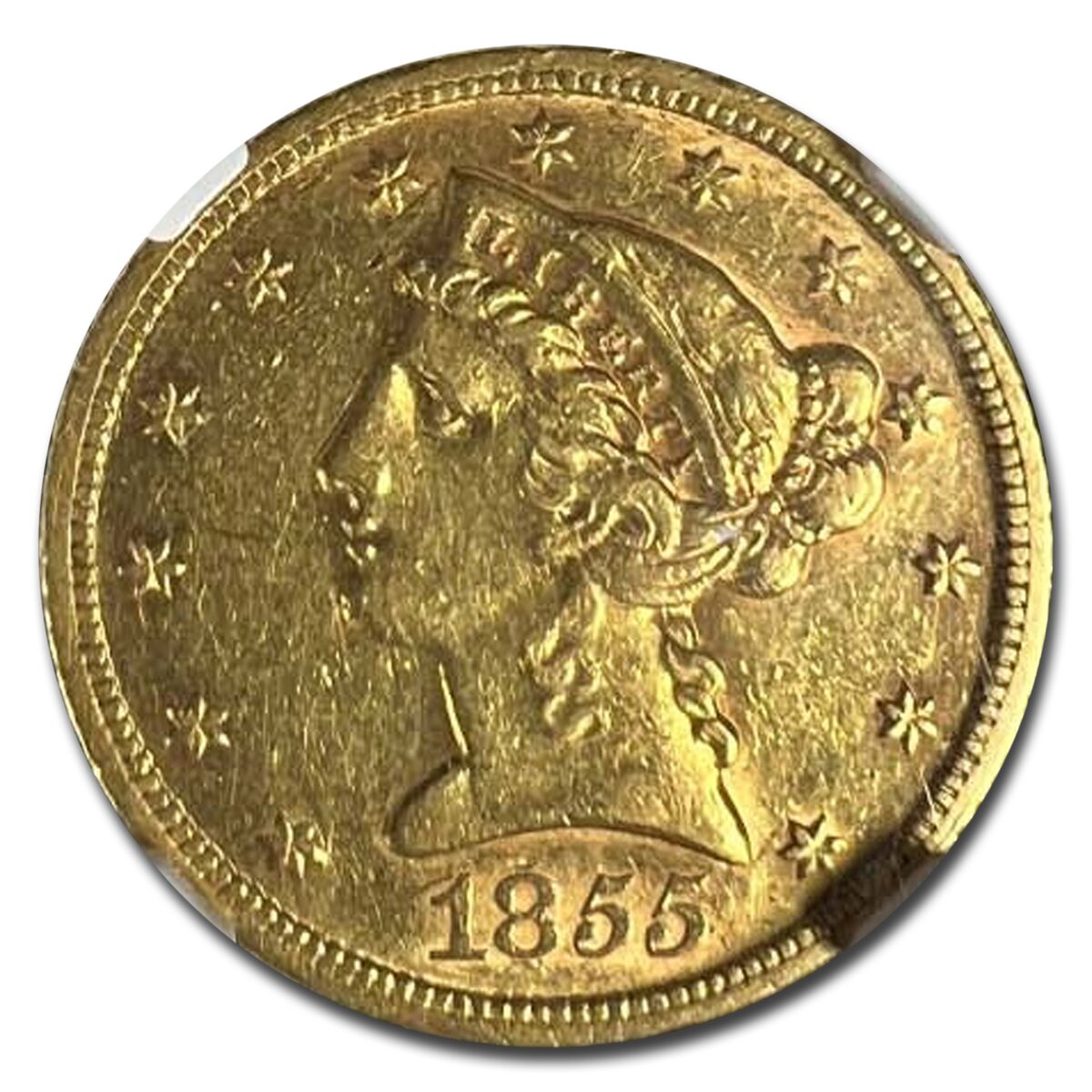 1855-S $5 Liberty Gold Half Eagle AU-55 NGC