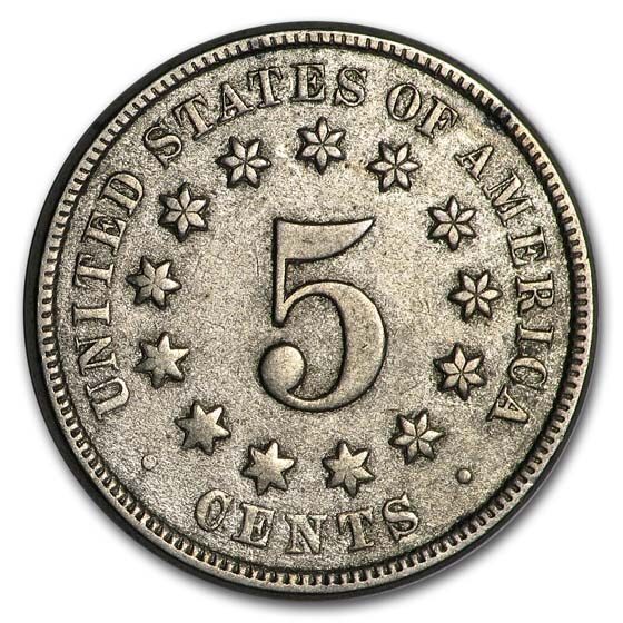 1873 Shield Nickel Open 3 XF