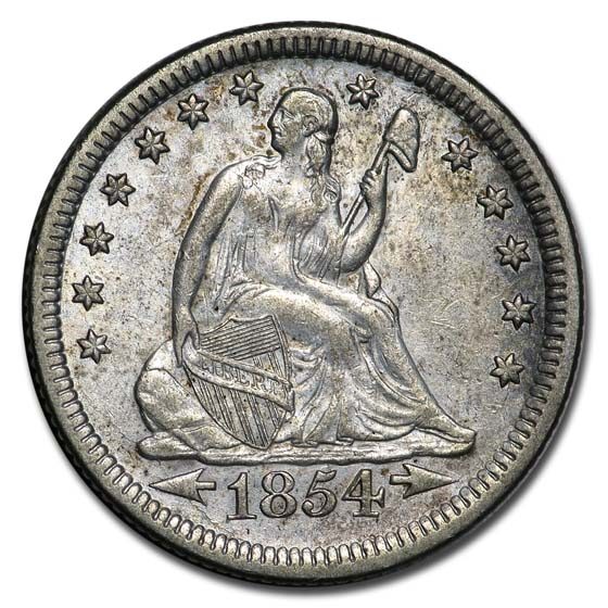 1854 Liberty Seated Quarter AU w/Arrows