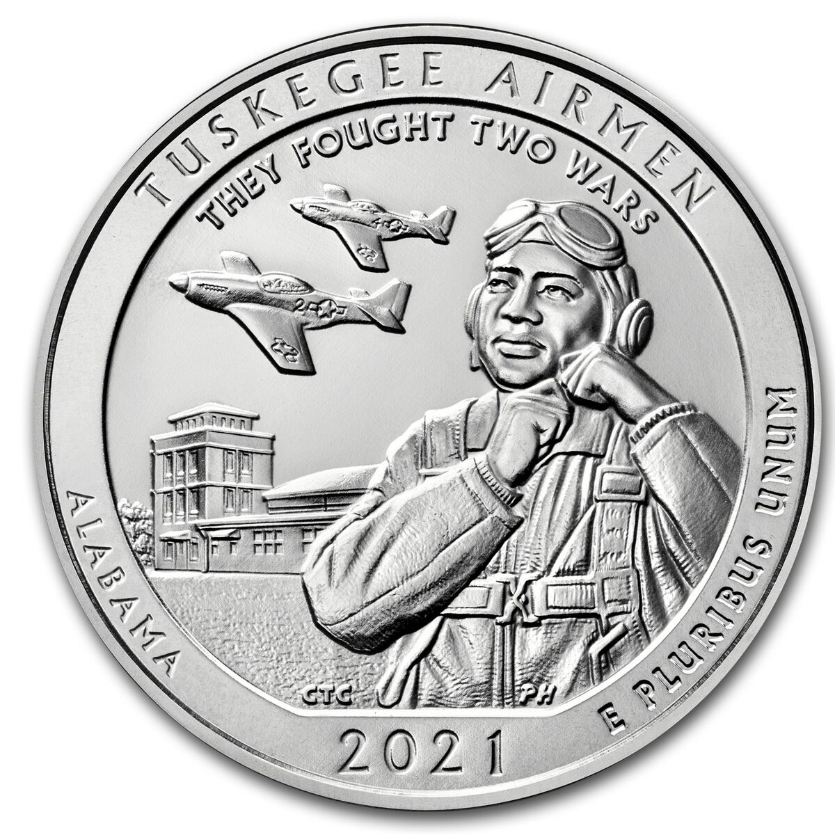 2021-P 5 oz Silver ATB Tuskegee Airmen, AL (w/Box & COA)