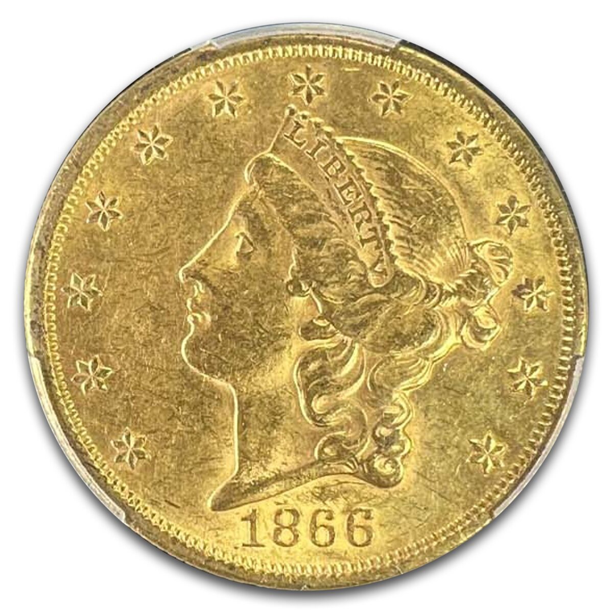 1866 $20 Liberty Gold Double Eagle MS-60 PCGS (Motto)