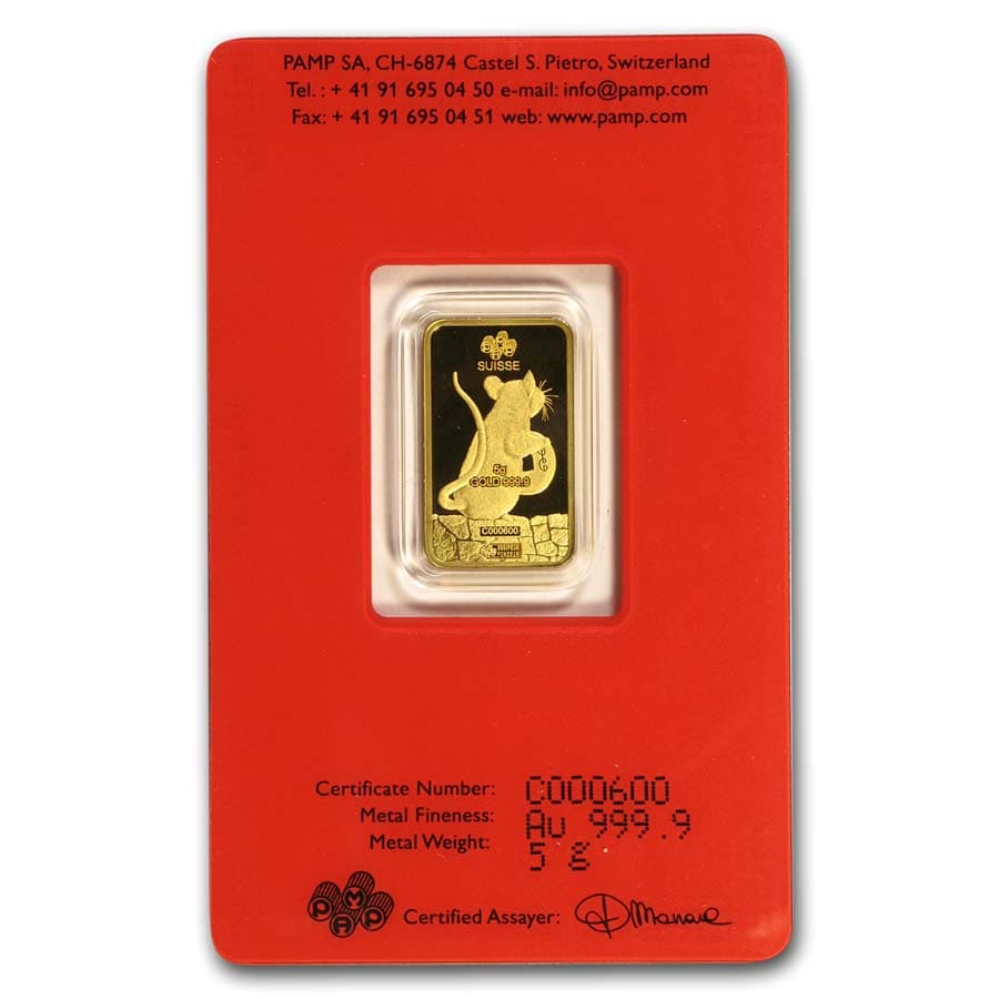 2020 5 gram Gold Bar - PAMP Suisse Year of the Rat (In Assay)