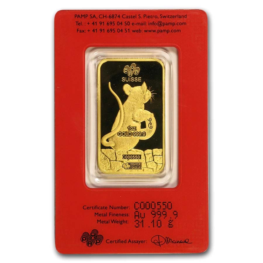 2020 1 oz Gold Bar - PAMP Suisse Year of the Rat (In Assay)