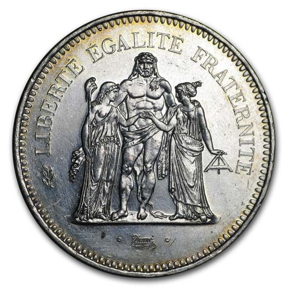 France Silver 50 Francs Hercules (1974-1979) Cleaned