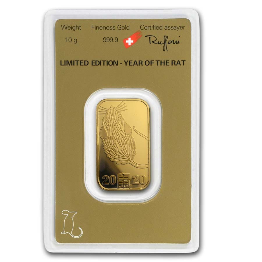 2020 10 gram Gold Bar - Argor-Heraeus Year of the Rat (In Assay)