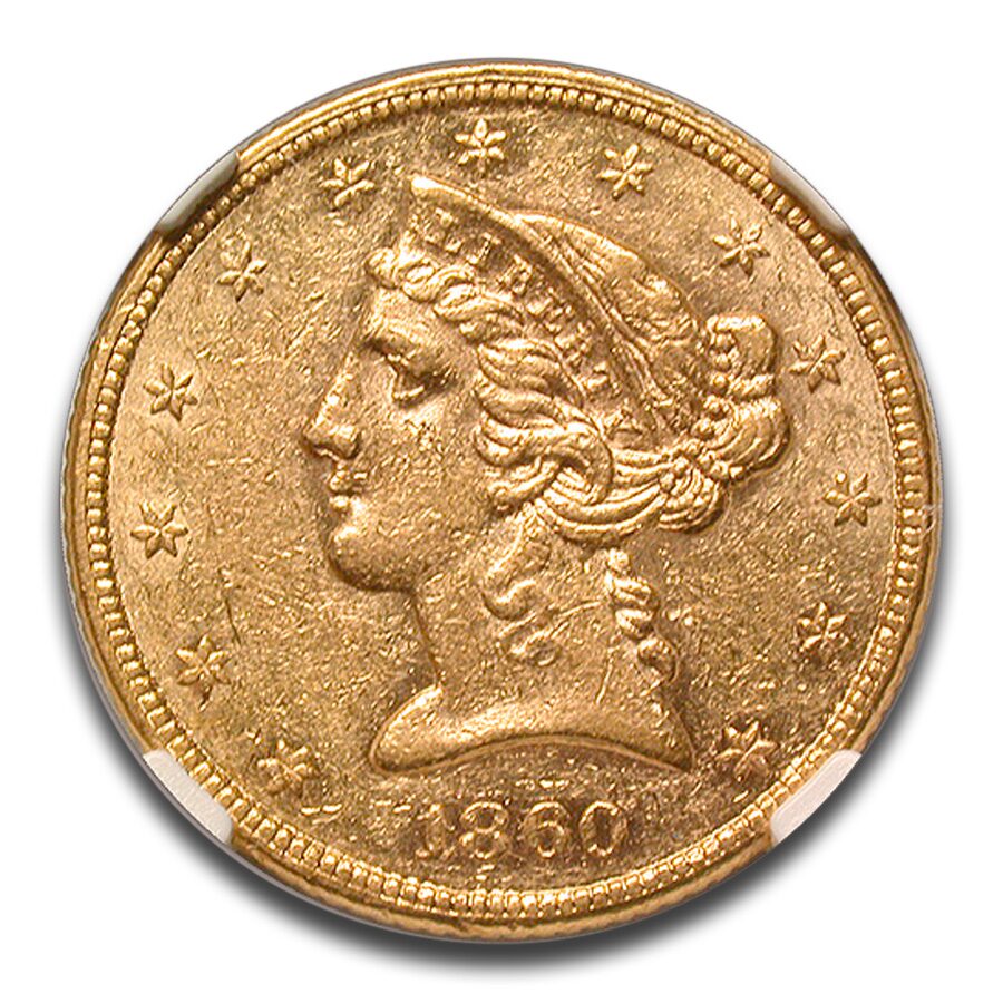 1860 $5 Liberty Gold Half Eagle AU-58 NGC