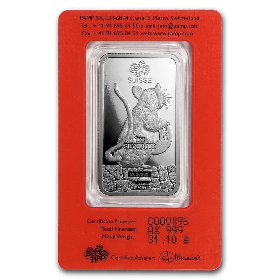 1 oz Silver Bar - PAMP Suisse (Year of the Rat)