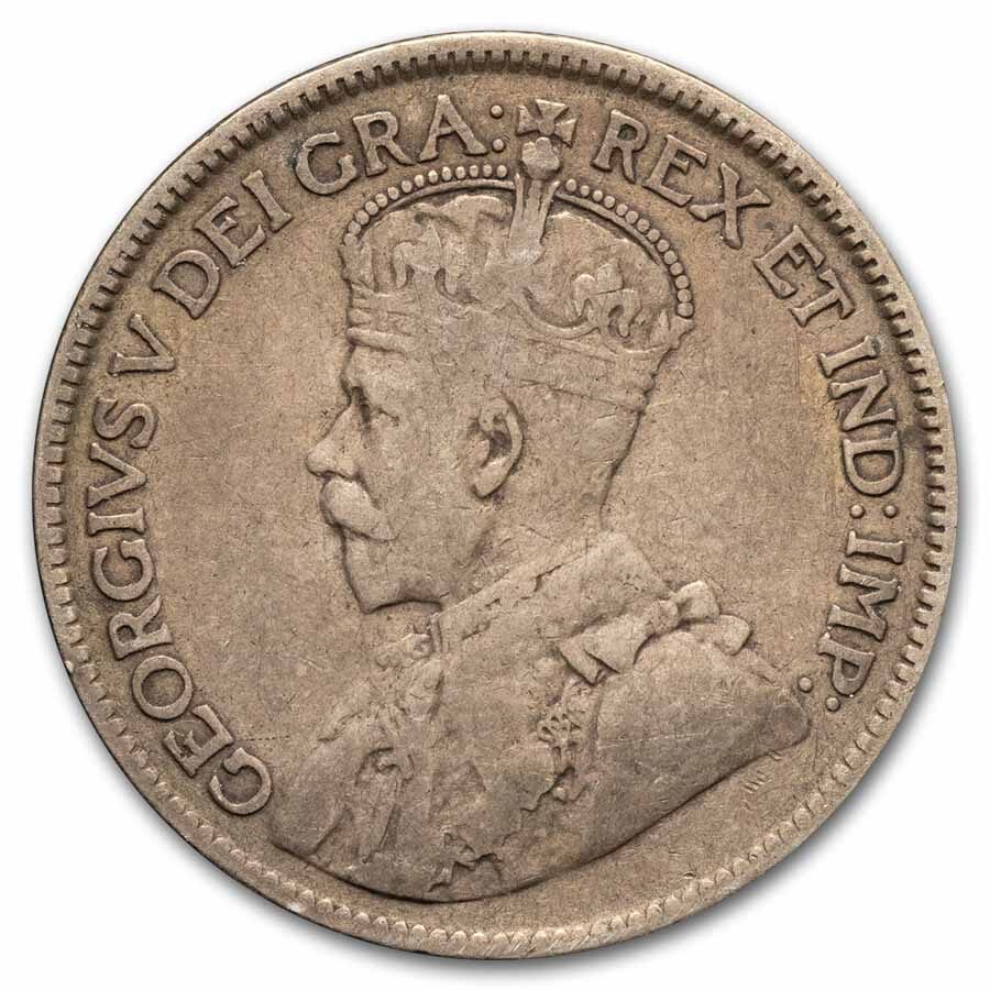 1917-1919 Newfoundland Silver 25 Cents Avg Circ