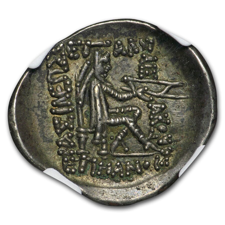 Parthian Empire AR Drachm Mithradates II (121-91 BC) XF NGC