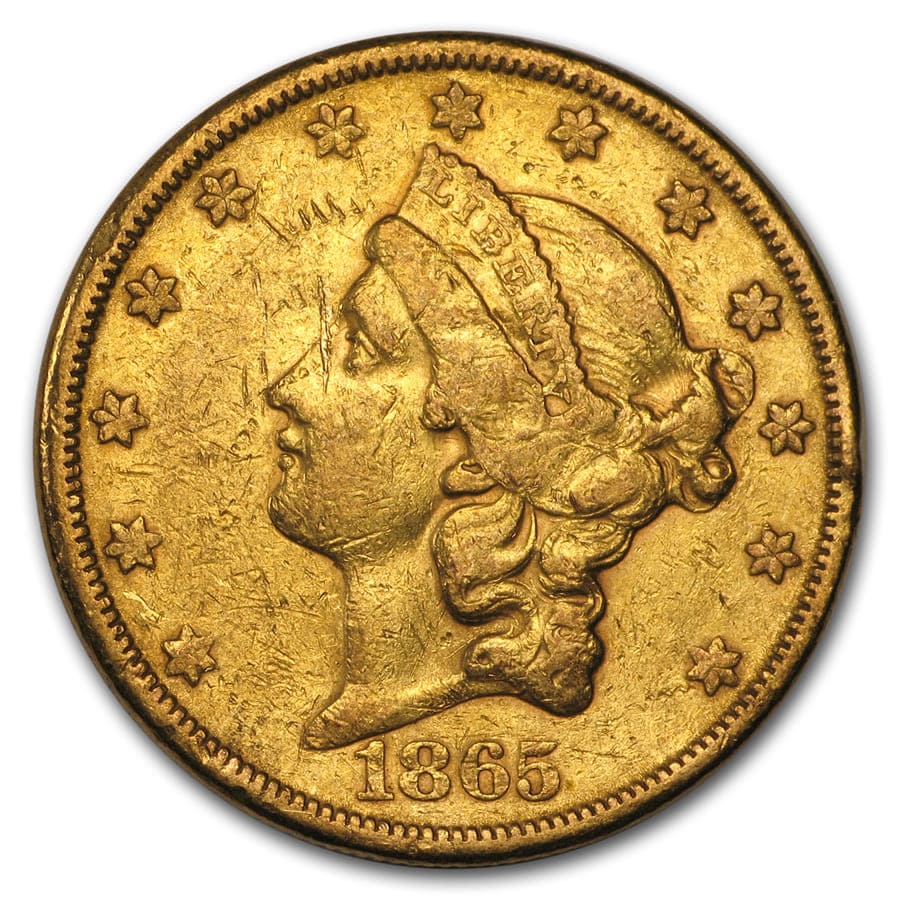 1865-S $20 Liberty Gold Double Eagle XF