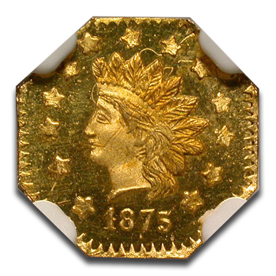 1875 Indian Octagonal One Dollar Gold MS-65 NGC (PL, BG-1127)