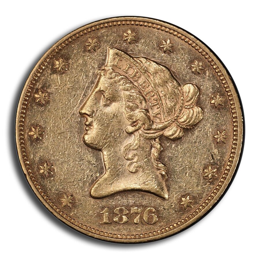 1876 $10 Liberty Gold Eagle AU-58 PCGS