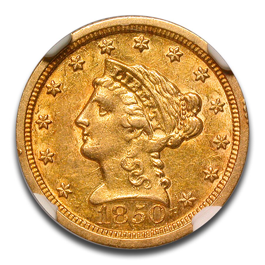 1850-O $2.50 Liberty Gold Quarter Eagle AU-58 NGC