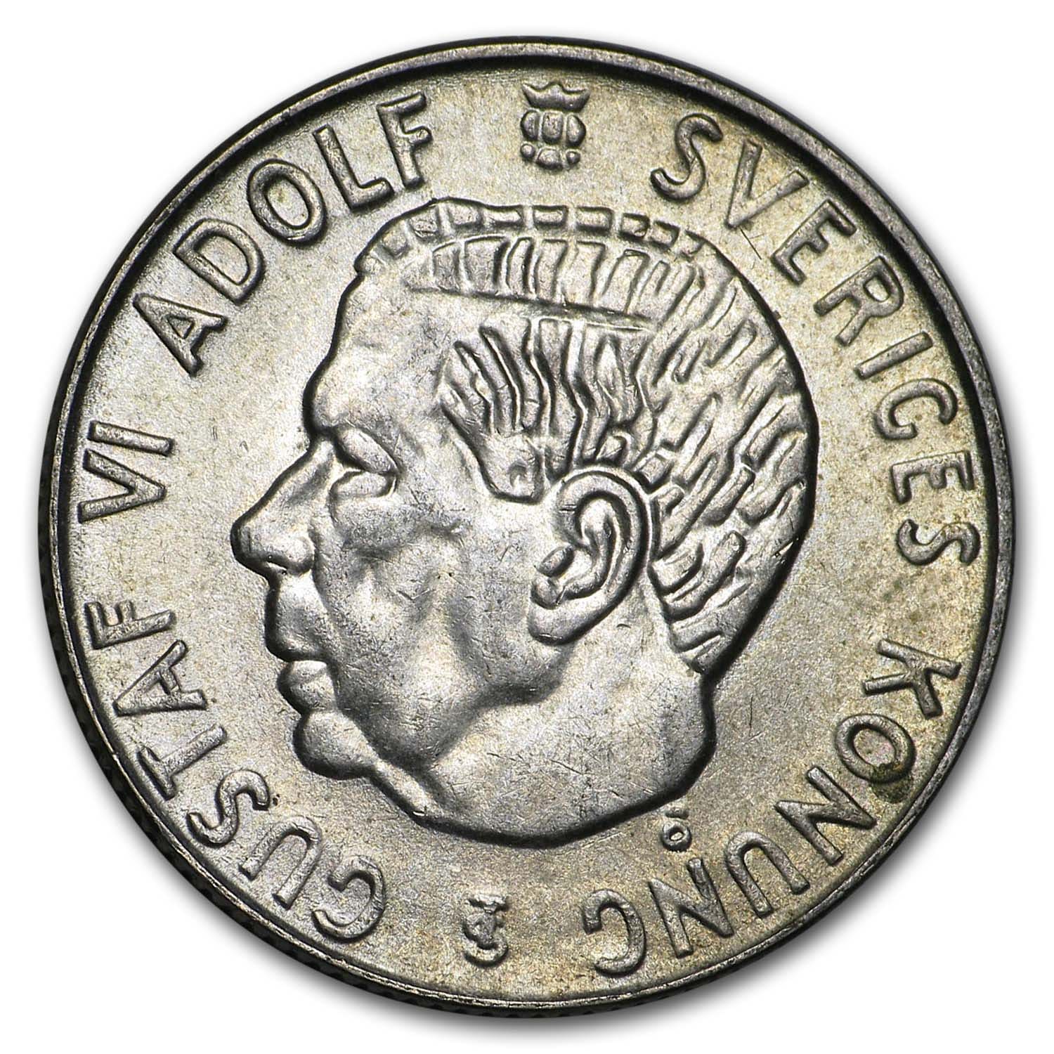 1952-1968 Sweden Silver 1 Krona AU/BU