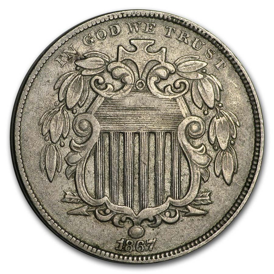 1867 Shield Nickel w/Rays XF