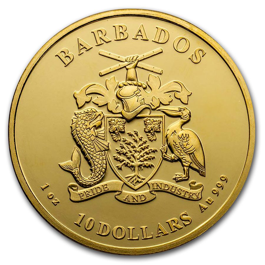 2020 Barbados 1 oz Gold Caribbean Seahorse BU