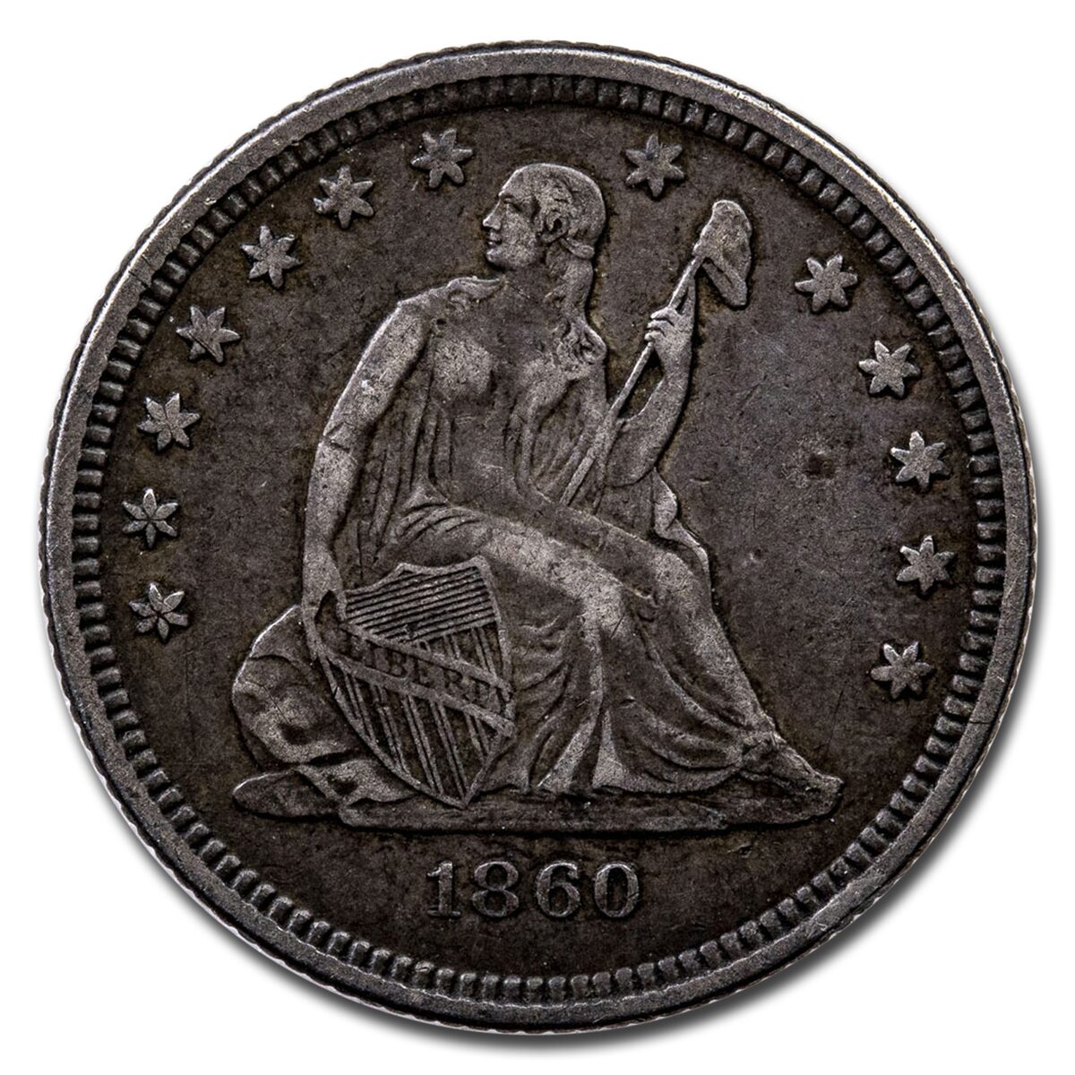 1860-O Liberty Seated Quarter XF