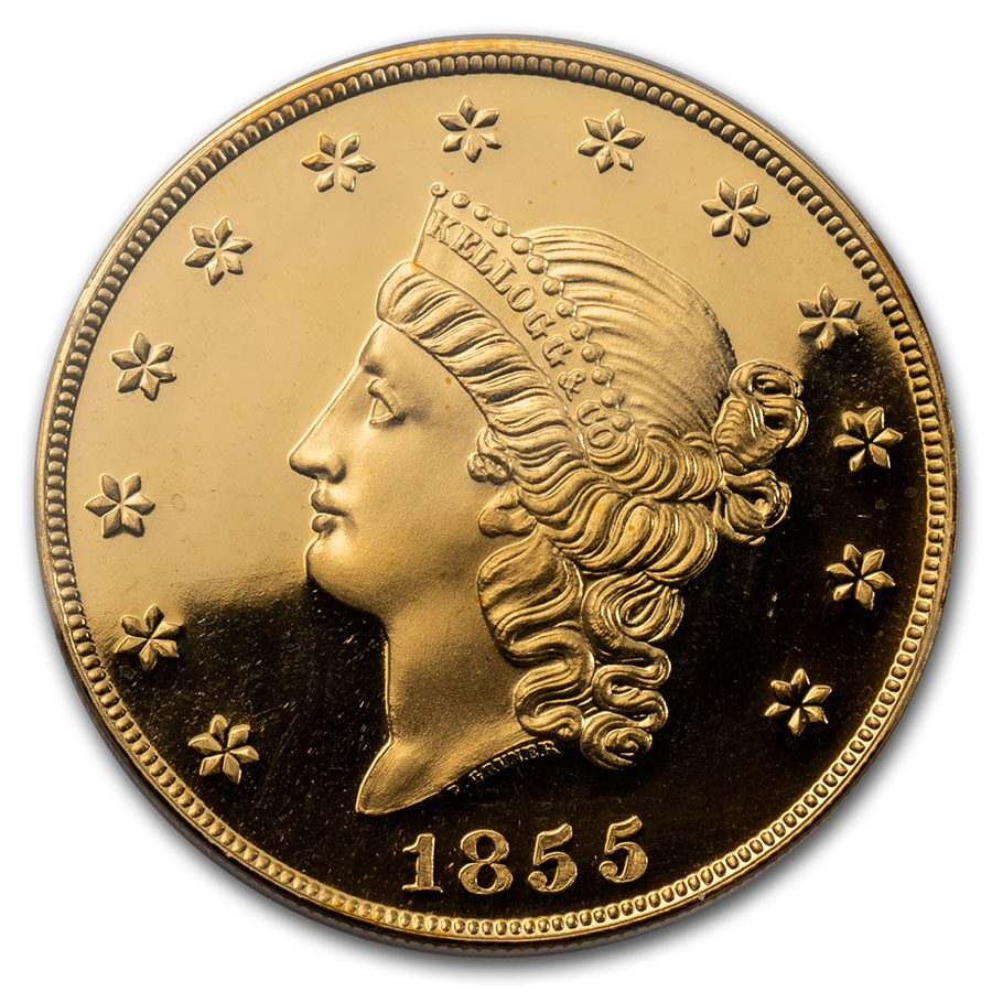 1855 $50 Gold Kellogg Restrike Gem Proof SS Central America