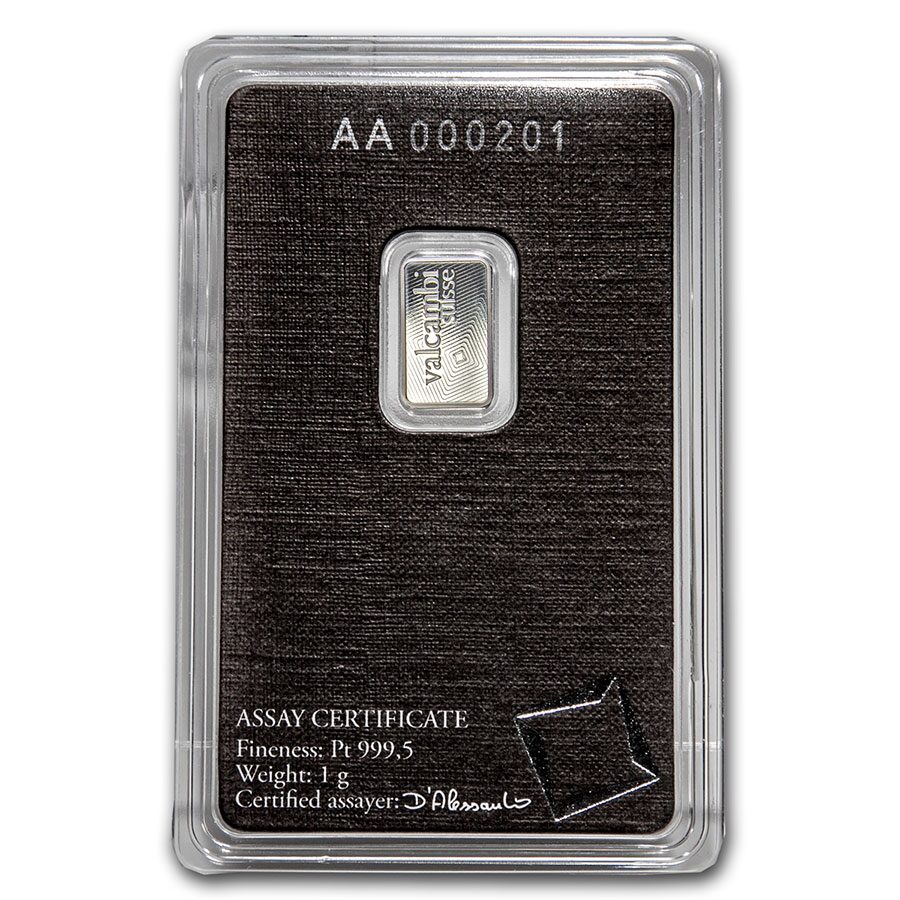 1 gram Platinum Bar - Valcambi (In Assay)