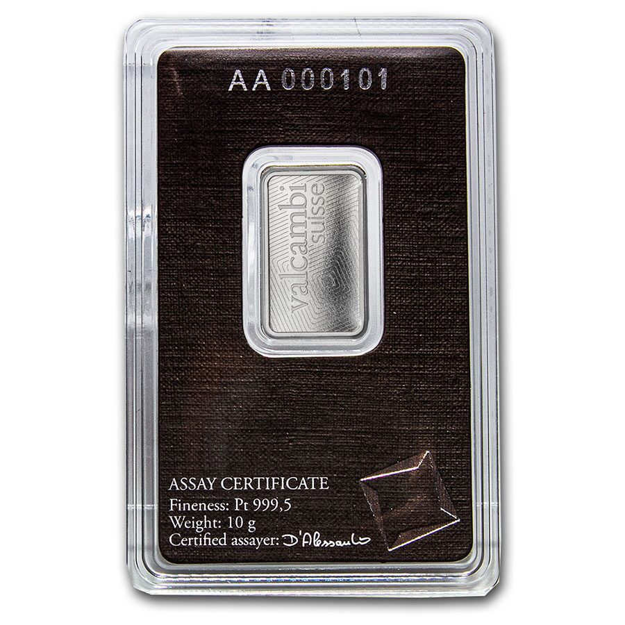 10 gram Platinum Bar - Valcambi (In Assay)