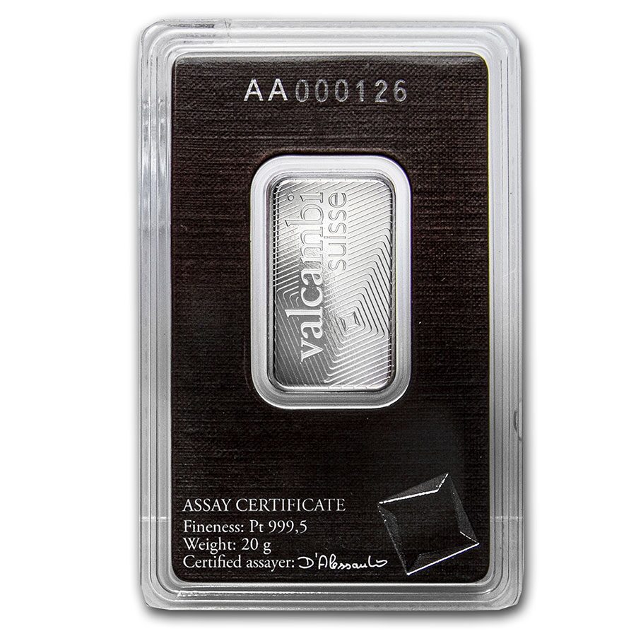 20 gram Platinum Bar - Valcambi (In Assay)