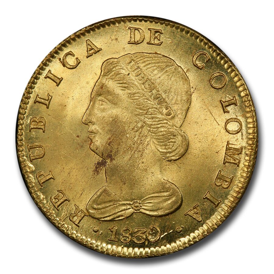 1830 RS Colombia Gold 8 Escudo MS-63 PCGS