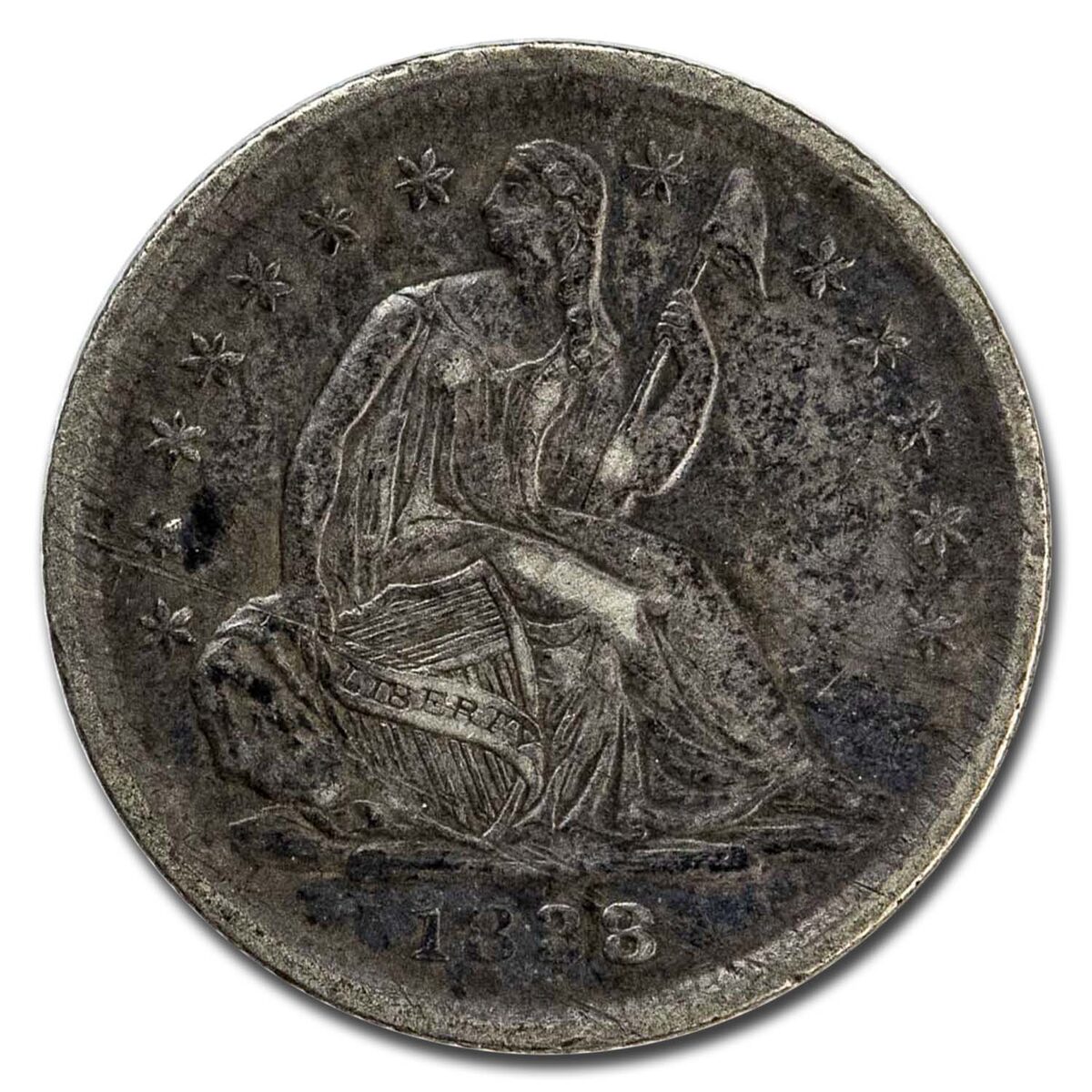 1838 Liberty Seated Half Dime No Drapery/Small Stars XF