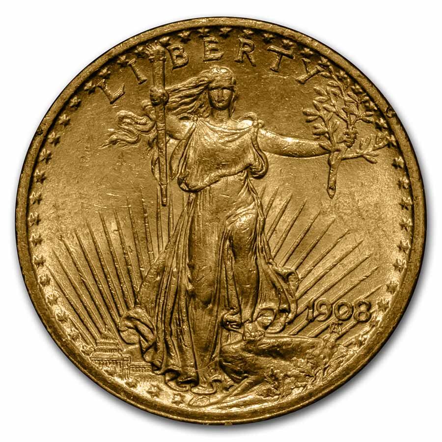 1908 $20 St Gaudens Gold Double Eagle NM MS-62 PCGS (Rattler)