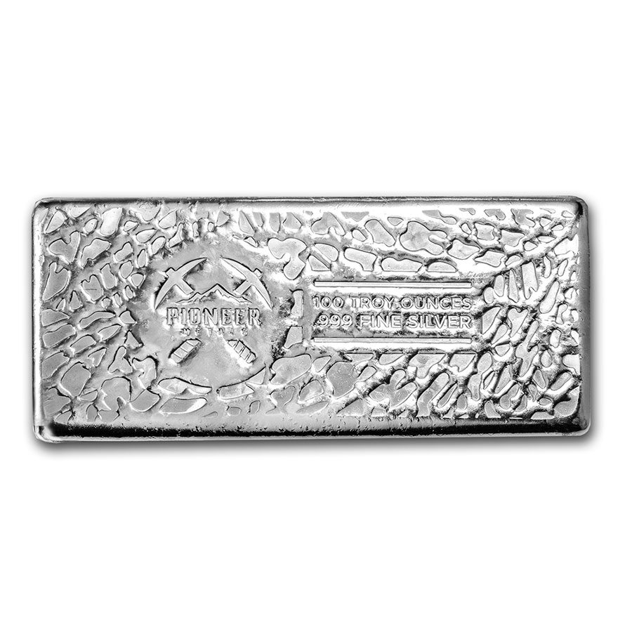100 oz Cast-Poured Silver Bar - Pioneer Metals