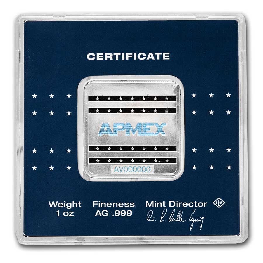 1 oz Silver Square Bar - APMEX (Encapsulated w/Assay)