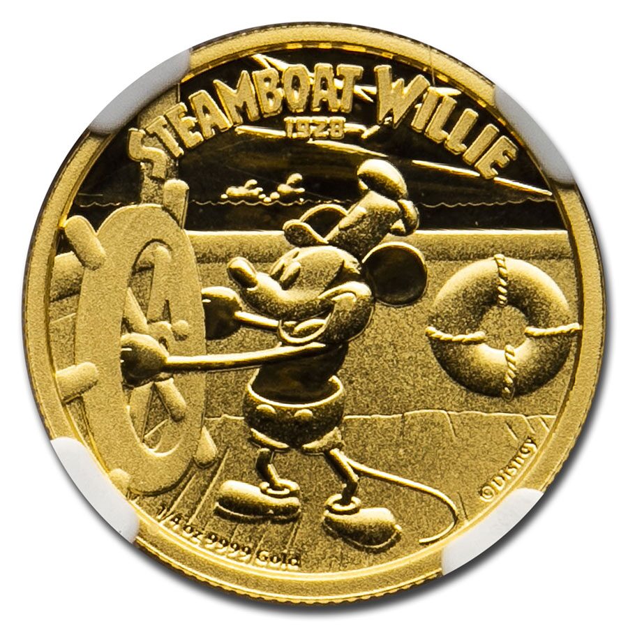 2014 Niue 1/4 oz Proof Gold $25 Disney Steamboat Willie PF-70 NGC