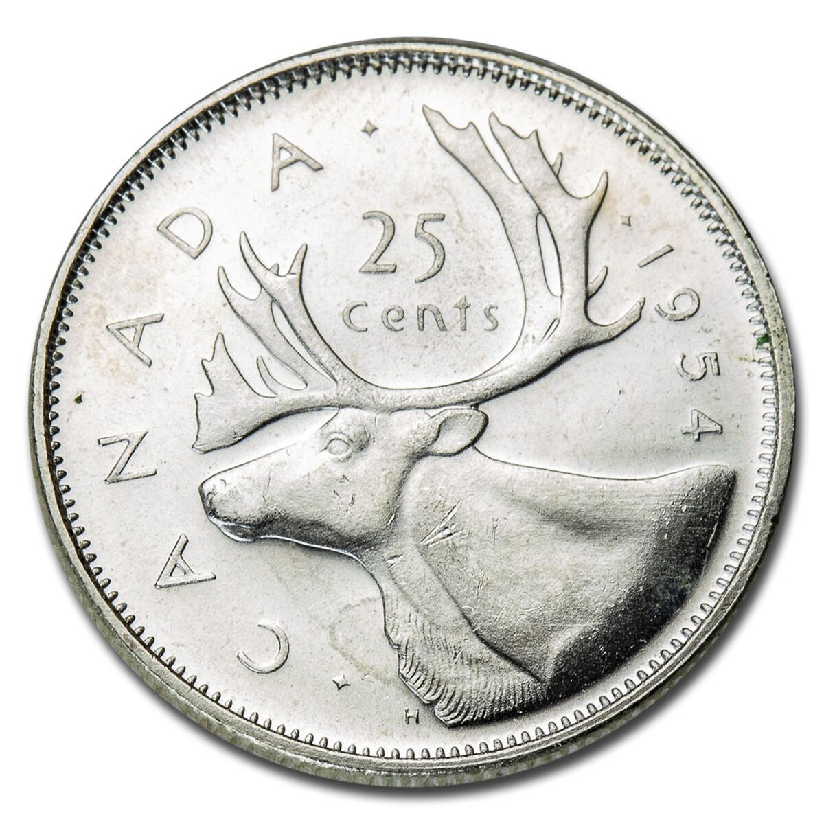 1954 Canada Silver 25 Cents Elizabeth II BU/Prooflike