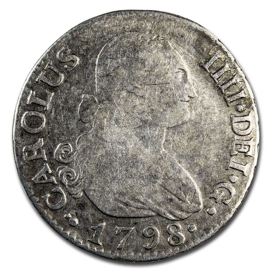 1788-1808 Spanish Empire Silver 2 Reales Charles IV Avg Circ
