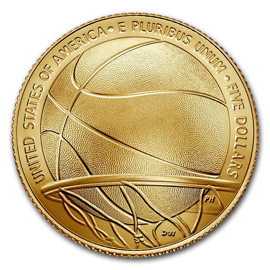 2020-W Gold $5 Basketball Hall of Fame BU (Box & COA)