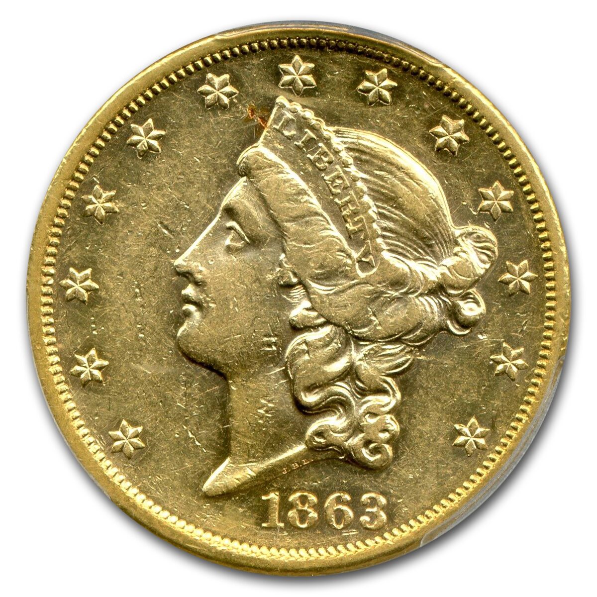 1863 $20 Liberty Gold Double Eagle AU-53 PCGS