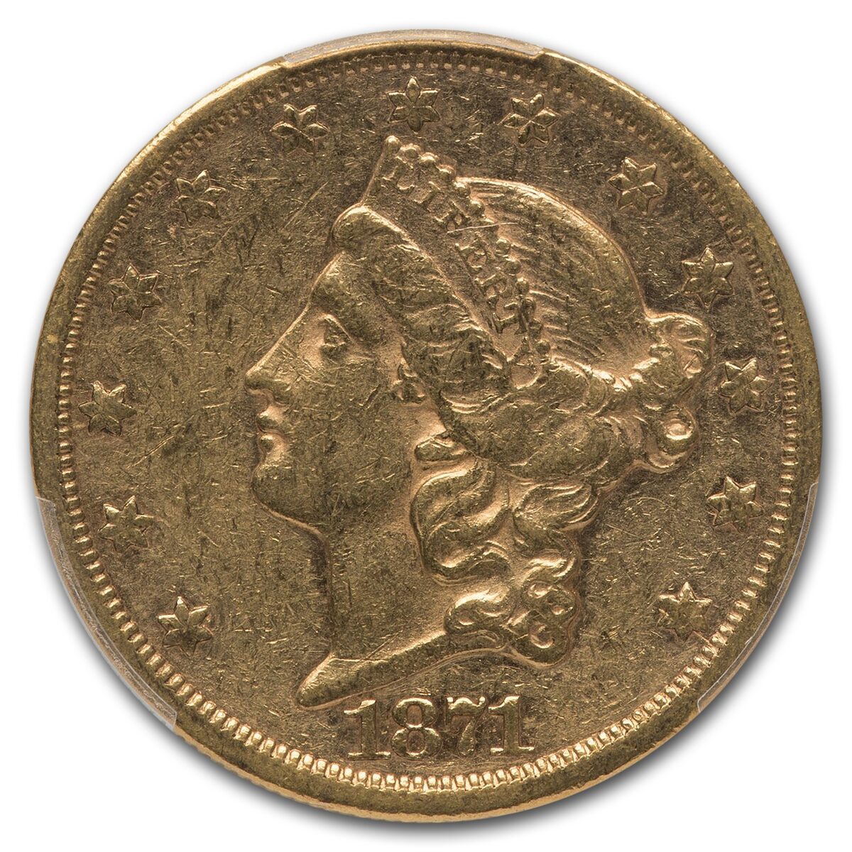 1871-S $20 Liberty Gold Double Eagle AU-53 PCGS