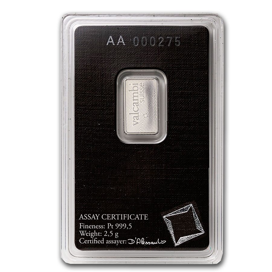 2.5 gram Platinum Bar - Valcambi (In Assay)
