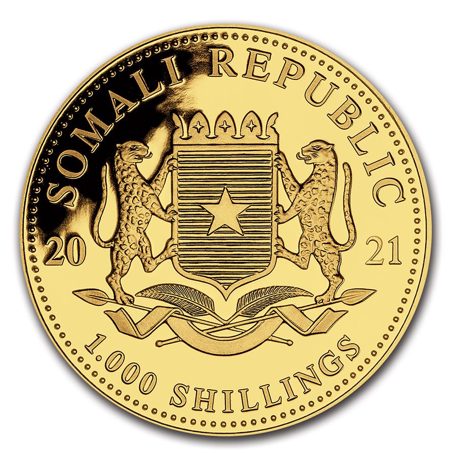 2021 Somalia 1 oz Gold Elephant Coin BU