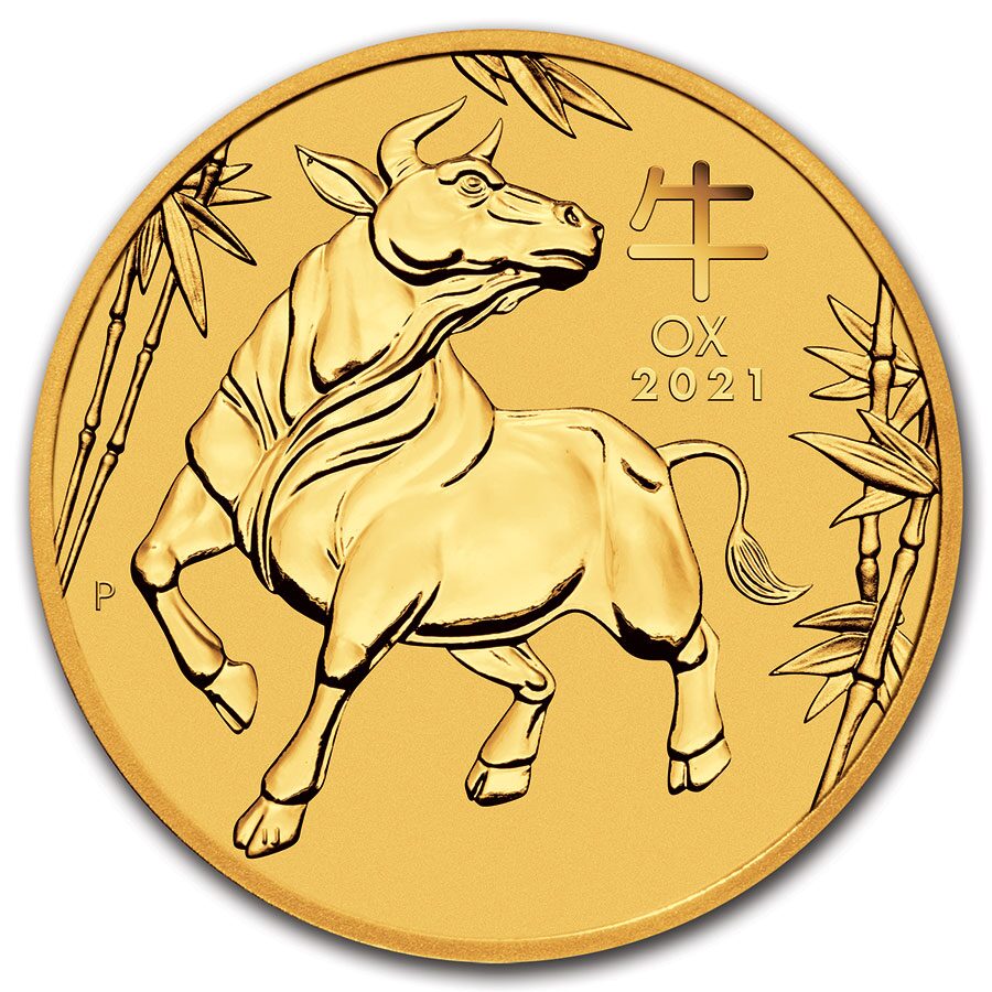 2021 Australia 1/20 oz Gold Lunar Ox BU (Series III)