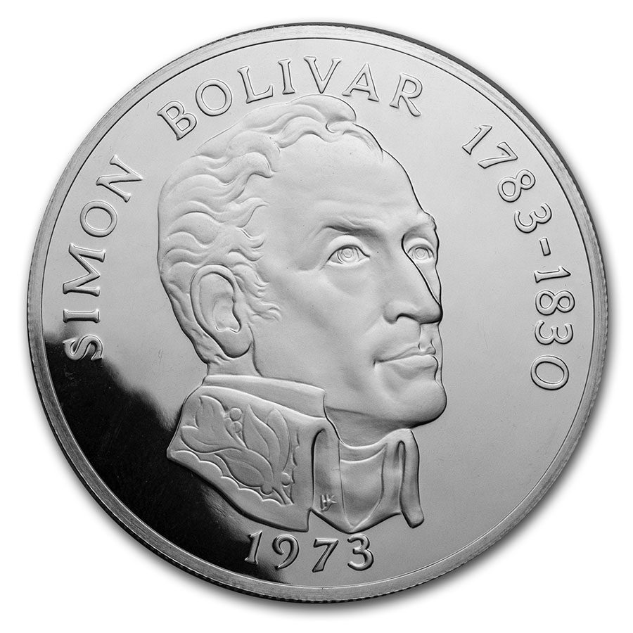 1973 Panama Silver 20 Balboas Simon Bolivar Proof