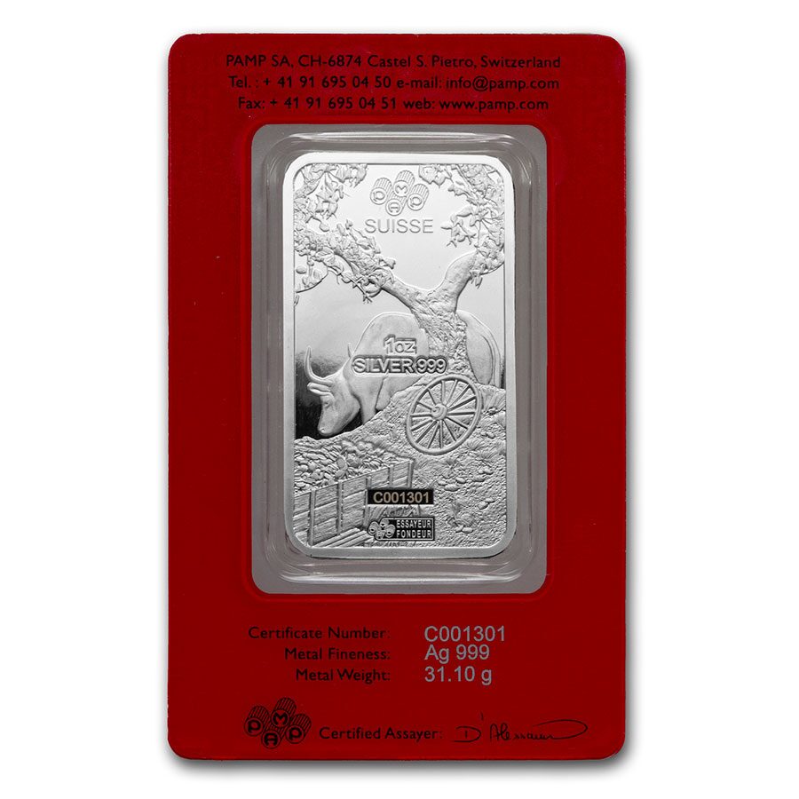 1 oz Silver Bar - PAMP Suisse (Year of the Ox)