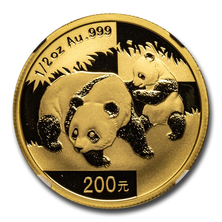 2008 China 1/2 oz Gold Panda MS-69 NGC